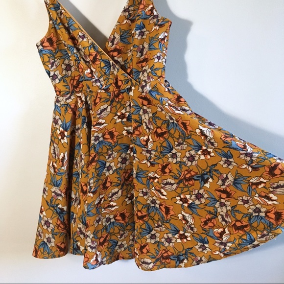 Floral A-Line Summer Swing Dress Mustard Yellow - Picture 2 of 8
